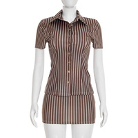 Conjunto de Falda para Mujer Viviblook Y26ST073, Verano, Nuevo Estilo Retro, Camisa de Manga Corta a Rayas, Minifalda, Conjunto de Dos Piezas