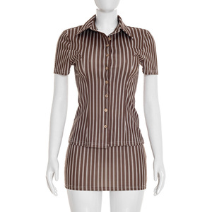 วิวิบลุค Y26ST073 ชุดกระโปรงผู้หญิงฤดูร้อนใหม่เสื้อแขนสั้นลายทางย้อนยุคมินิกระโปรงชุดสองชิ้น - Product Image 4