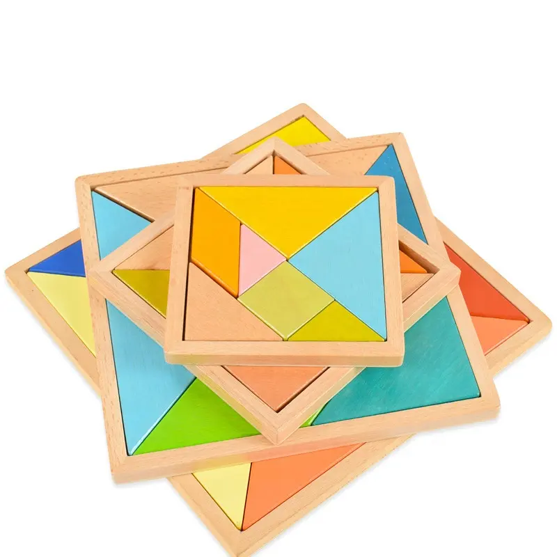 Harga Pabrik Permainan Pendidikan Jigsaw Warna-warni Mainan Puzzle Tangram Kayu