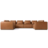 Canapé modulaire en cuir de haute qualité avec assise cascade et coussins rembourrés, idéal pour hôtel et salon