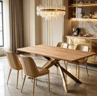 Table de cuisine rectangulaire peu encombrante avec pieds croisés en métal robuste et finition imitation bois, acceptant les personnalisations dans tous les styles