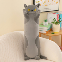 Oreiller long en forme de chat en gros - Jouet en peluche personnalisé pour chaton, coussin moelleux cadeau pour petite amie