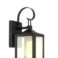 Applique murale extérieure 1 lumière noire, lanterne moderne étanche avec abat-jour en verre pour porche et patio