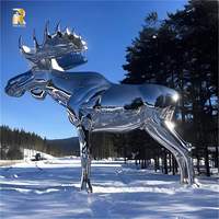 RELONG-Sculpture géante en acier inoxydable polie en forme d'orignal et de cerf pour l'extérieur, parc et jardin public.