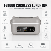 Boîte à lunch électrique sans fil, chauffe-plat portable rechargeable par USB, pot intérieur en acier inoxydable, contrôle numérique, minuterie, alimentation
