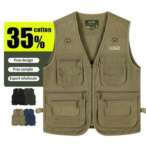 Chaleco de Trabajo de Alta Calidad 100% Algodón para Hombre, con Logotipo Personalizado, Cuello en V, Ecológico, Informal, con Múltiples Bolsillos, para Senderismo y Camping - Product Image 2