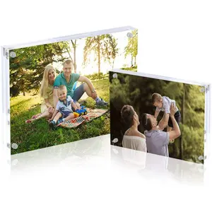 Crystal Clear Acryl Dubbelzijdig Cube Glas Fotolijst Display Houder Decor 4X6 Magnetische Zwevende Fotolijst
