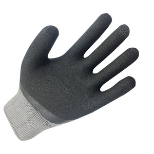 Guantes <span class=keywords><strong>de</strong></span> trabajo con forro gris recubierto <span class=keywords><strong>de</strong></span> <span class=keywords><strong>espuma</strong></span> <span class=keywords><strong>de</strong></span> látex negro 3/4 antideslizantes <span class=keywords><strong>espuma</strong></span> anticorte látex poliéster - Product Image 2