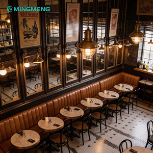MINGMENG <b>Restaurant</b> <b>Set</b> Leather Booths Round Marble Tables Metal Frame Traditional Durable Commercial Dining Furniture - Product Image 4