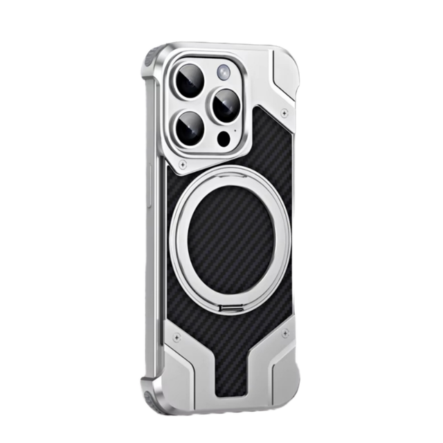 Aluminium Alloy Shockproof Case for iPhone 15/14/13 Pro Max Plus Luxury Carbon Fiber Anti-Fall 360 Rotating Electroplate