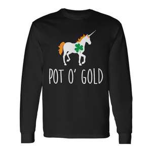 Camiseta de Manga Larga con Diseño de Unicornio y Olla de Oro para el Día de San Patricio, Personalizable, Promocional - Product Image 1