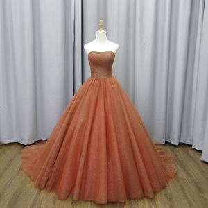 Jancember MZ0032 Robes de soirée princesse orange chérie avec manche détachable - Product Image 2