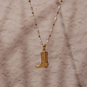 INS Popular Women 18k Gold Plated Stainless Steel Fashion Anti Tarnish <strong>Jewelry</strong> <strong>Jewelry</strong> Sets Western Cowboy <strong>Boot</strong> Pearl Necklace - Product Image 3