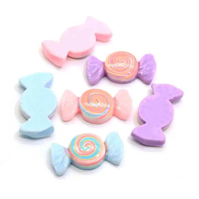 100 Buah Hiasan Kawaii Cabochon Pipih Manik-manik Kerajinan Dekorasi Manis Permen Spiral Resin Campuran untuk Scrapbooking DIY