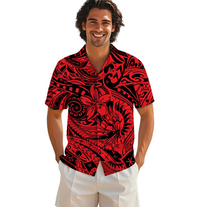 Camicie con bottoni da uomo stile retrò personalizzate e traspiranti alla moda Design tribale <span class=keywords><strong>Elei</strong></span> polinesiano alla moda per la stampa promozionale estiva - Product Image 6