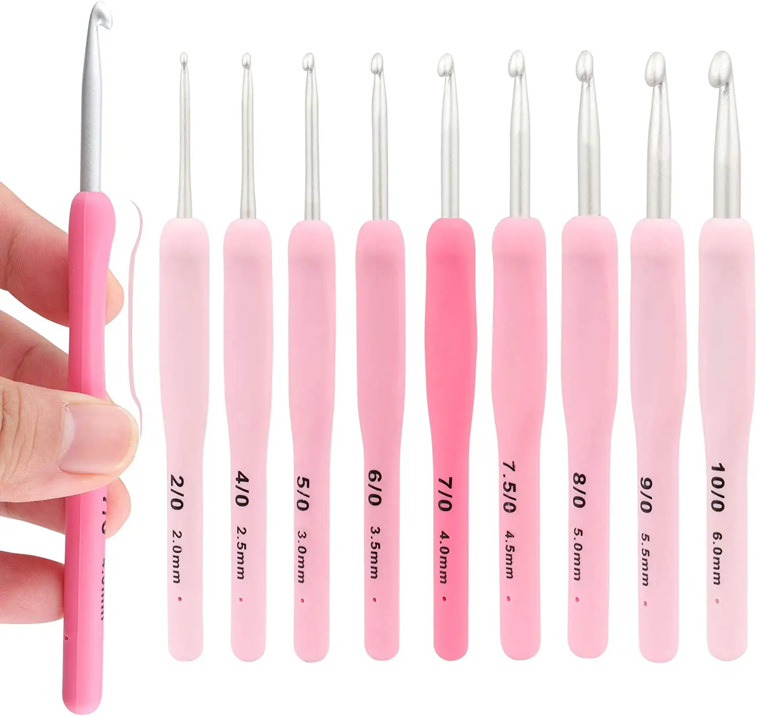 Conjunto de agujas de ganchillo con bolsa de PU, juego de ganchillo de colores con gradiente rosa, mango suave y colorido, venta de fábrica, puntadas con bolsa de PU