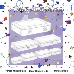 7 Paket Wadah Plastik Mini Persegi Panjang Ukuran Campuran Kotak Penyimpanan Transparan dengan Tutup Engsel Desain Modern Portabel untuk Perhiasan Seni Kerajinan - Product Image 2