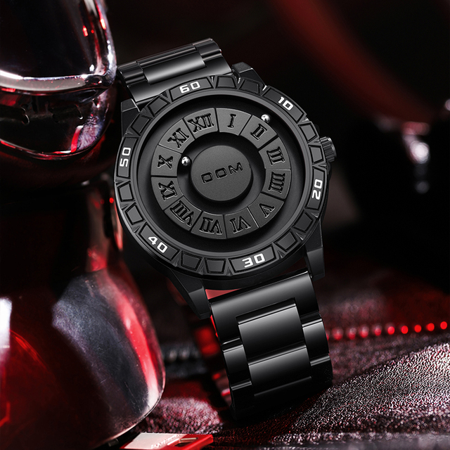 DOM Quartz Watches 1726 Magnetic Rolling Pointer Watch Men Luxury Waterproof Leather Stainless Steel Bracelet Men's Wristwatches