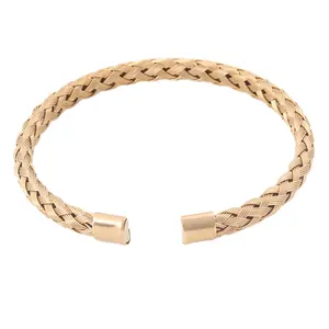 Men's 316L PVD Gold Plated Stainless Steel Wire Bangle Fashion Jewelry Bracelet Bangle