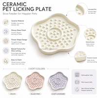 MoMoPaw Flower Floral Ceramic High Quality Flower Pink Pet Ceramic Slow Feeding Plate Cat and Dog Lick Mat Bowl Slow Feeder