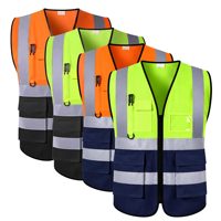 Gilet de sécurité réfléchissant personnalisé en polyester léger à haute visibilité, fermeture éclair sur le devant, jaune avec bas noir pour les travailleurs du bâtiment