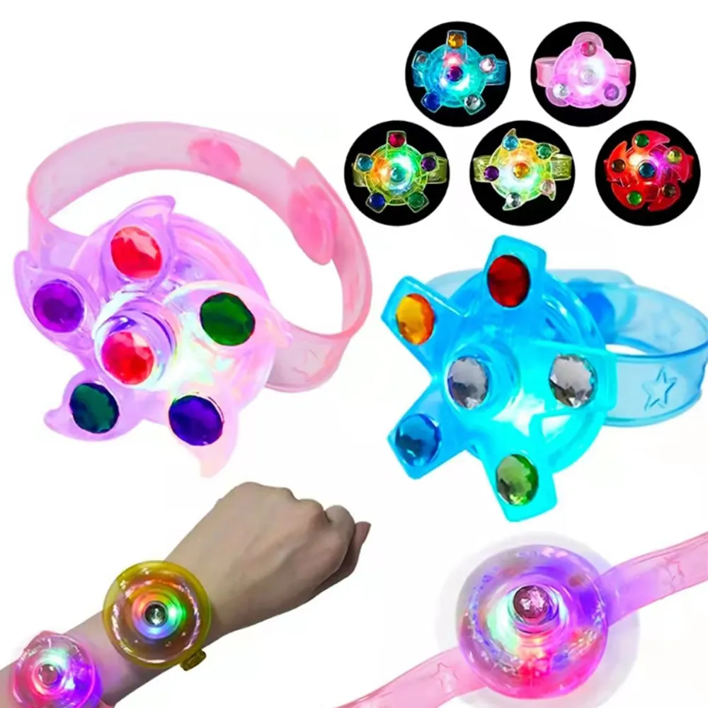 Hot selling luminous bracelet children luminous LED wristband toy spinning top watch ring toy