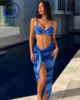 Resort Bikiniset 3-delig met Sarong, hoge snit badpakken voor dames, stretch tie-dye zwemkleding, maatwerk service