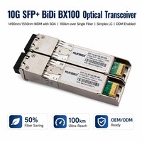 Módulo Transceptor OEM SFP+ 10G BIDI BX100 100km 1490/1550nm Simplex LC SMF DDM EML APD de Grado Operador al por Mayor para ISP