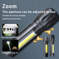 Senter Mini Aluminium Alloy EDC dengan Lampu Samping COB, Zoom Teleskopik, Dapat Diisi Ulang USB, untuk Jalan Malam dan Memancing