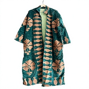Abrigo Largo Vintage de Terciopelo con Estampado Floral, Cuello Mandarín, Manga Murciélago, Suave y Grueso, Abierto por Delante, Ropa Exterior Informal de Invierno - Product Image 1
