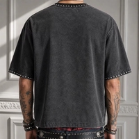 T-shirt Streetwear Homme OEM Old Money Coupe Ample Délavé à l'Acide Coton Peigné 300 g/m² Impression DTG Motif Strass