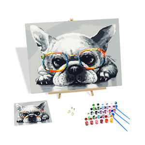 Bricolage <span class=keywords><strong>peinture</strong></span> <span class=keywords><strong>par</strong></span> numéros moderne <span class=keywords><strong>noir</strong></span> <span class=keywords><strong>et</strong></span> <span class=keywords><strong>blanc</strong></span> couleur lunettes chien impression 3d <span class=keywords><strong>peinture</strong></span> <span class=keywords><strong>par</strong></span> numéros décoration intérieure cadeaux - Product Image 1