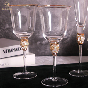 ヨーロッパゴールドリムロングステムダイヤモンドワイングラスシャンパンフルート飲みカクテルグラス - Product Image 2