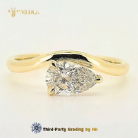 Bague de fiançailles en diamant de laboratoire certifié Telula Igi CVD, 1 carat VVS, or pur 14 carats, diamant de laboratoire en forme de poire