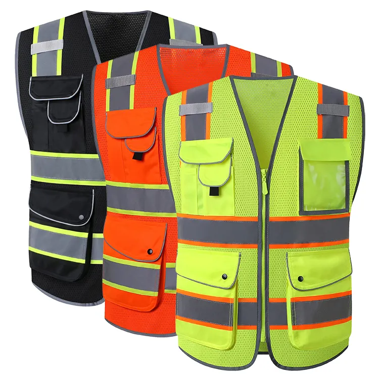 Ansi Class 2 Vest Chaleco Security Hi Vi Protective Black Mesh Personal Hivi Fluorescent Worker Reflective Safety Clothing