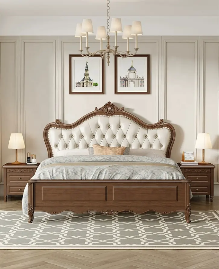 Camera da letto francese mobili in legno letto king size letto matrimoniale di alta qualità reale in legno letto king size