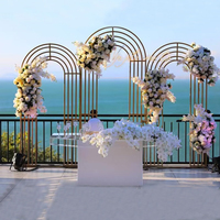Métal brillant Plaqué or Arche de mariage Fond Décoration de fête en plein air Ballon Fleurs Porte Étagère Cadre pour mariage Autre