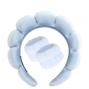 Vente chaude populaire soins de la peau doux tissu éponge femmes maquillage bandeau de cheveux mode rose SPA bandeau et bracelet ensemble pour laver le visage - Product Image 1