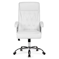 Chaise de bureau blanche à dossier haut : siège rembourré et base chromée, réglable pour la maison et le poste de travail exécutif