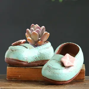 Hot Koop Leuke Mini Nieuwigheid Keramische Schoen Vormige Potten Voor Planten Succulent
