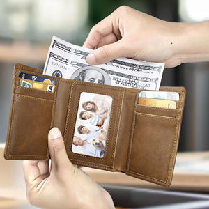 Portefeuille à trois volets pour homme, portefeuilles en cuir avec 8 emplacements pour cartes et 2 poches à monnaie et 1 emplacement transparent pour photo - Marron - Product Image 3