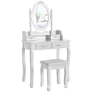 White Solid Wood <b>Dressing</b> <b>Table</b> <b>With</b> Mirror <b>Storage</b> Bedroom Vanity For Adults - Product Image 5