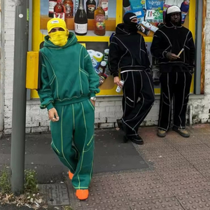 Streetwear de survêtement de sport pour hommes, en coton uni, à points contrastés lourds personnalisés - Product Image 5