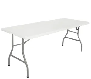 热销户外流行HDPE塑料折叠野餐餐桌顶部白色OEM钢