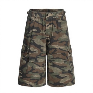 Men's Camouflage <b>Cargo</b> Shorts High Waist Elastic Band Canvas Workwear Style Bermuda Length With Pockets - Product Image 2