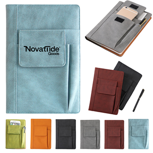 Custom PU Leather Notebook Organizer with Phone Pocket and Pen Holder Business <b>Journal</b> for Office Meetings Corporate Gifts - Product Image 3