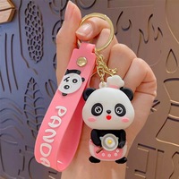 Porte-clés en silicone mignon en forme de panda - Breloque de sac animalier de dessin animé avec motifs bambou/chef/fraise (plusieurs styles)