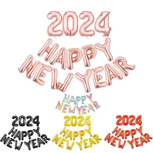 Palloncini di plastica personalizzati per feste di natale 2024 numero decorazione palloncino in foglio di alluminio palloncino da 16 pollici felice anno nuovo
