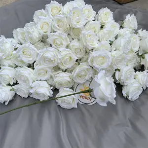 YOPIN-150ขายส่งดอกไม้ประดิษฐ์สีขาวกุหลาบเดี่ยวไม่มีใบดอกไม้