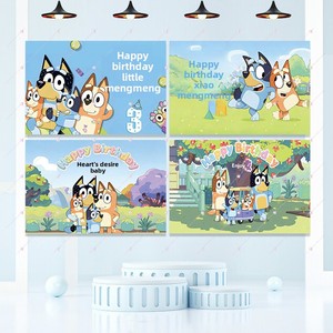 Affiche de 3e anniversaire sur le thème de <span class=keywords><strong>Bluey</strong></span> pour bébé, avec photo de <span class=keywords><strong>Bluey</strong></span> <span class=keywords><strong>et</strong></span> <span class=keywords><strong>Bingo</strong></span>, fond en panneau KT, impression numérique moderne pour fête - Product Image 2